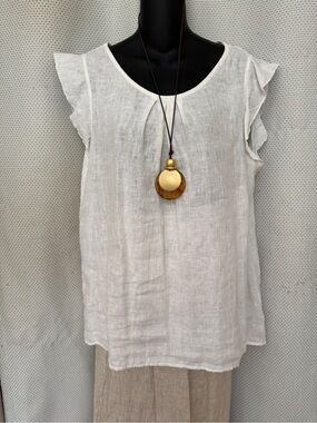 Women's White Linen Ruffle Sleeve Camisole